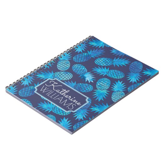 Blaue Krawatten-Ananas | addieren Ihren Namen Notizblock (Linke Seite)