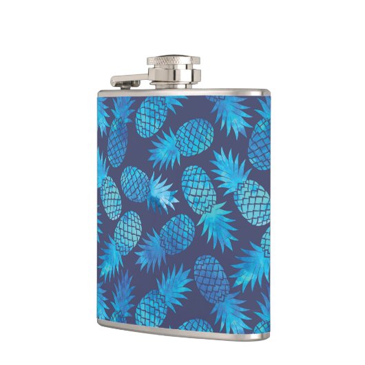 Blaue Krawatten-Ananas Flachmann (Links)