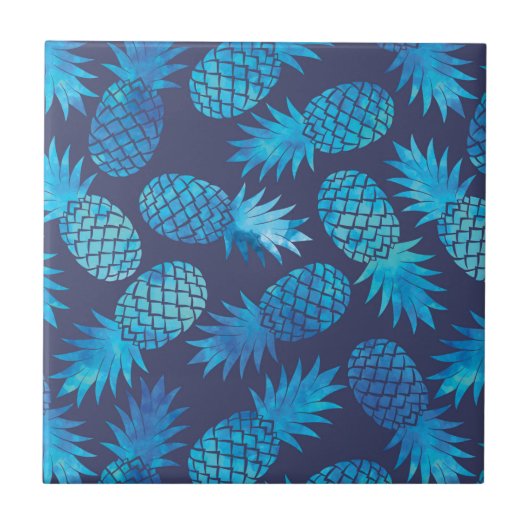 Blaue Krawatten-Ananas Fliese (Vorderseite)