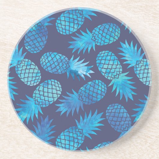 Blaue Krawatten-Ananas Untersetzer (Vorne)