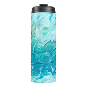 Blaue kreative abstrakte handgemalte Hintergrund, Thermosbecher
