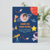 Blaue kreative Galaxy-Rakete Planet Kinder Geburts Dankeskarte (Stehend Vorderseite)