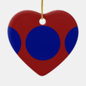 Blaue Kreise auf Rot Keramik Ornament (Hinten)