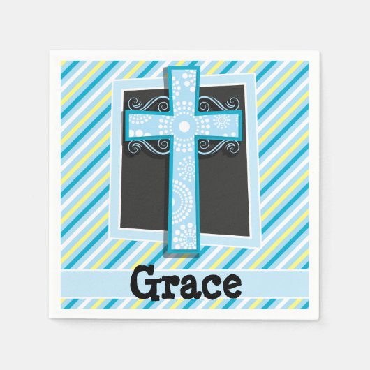 Blaue Kreuz-, Blau- und Gelbstreifen Serviette (Vorderseite)