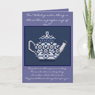 Blaue Kreuzstich Teekanne Japanisch Proverb Design Karte