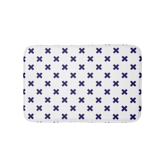 Blaue Kreuzstiche auf weiß Badematte (Vorderseite)