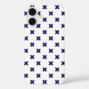 Blaue Kreuzstiche auf weiß iPhone 16 Hülle