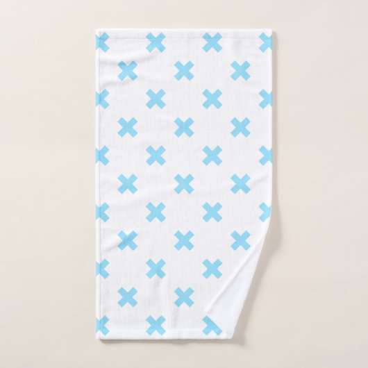 Blaue Kreuzstiche auf weiß Handtuch (Handtuch)