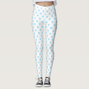 Blaue Kreuzstiche auf weiß Leggings