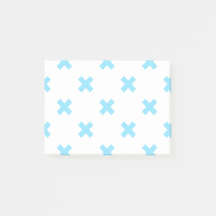 Blaue Kreuzstiche auf weiß Post-it Klebezettel