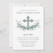 Blaue Kreuzung Grüne erste Kommunion Einladung (Vorderseite)