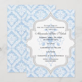 Blaue Kreuzung mit weißem Damastasenguss Erste Kom Einladung (Vorne/Hinten)