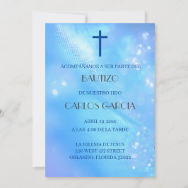Blaue Kreuzung - Spanische Invitacion de Bautizo Einladung