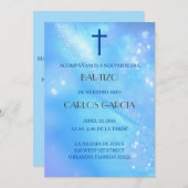 Blaue Kreuzung - Spanische Invitacion de Bautizo Einladung (Vorne/Hinten)