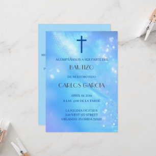 Blaue Kreuzung - Spanische Invitacion de Bautizo Einladung