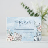 Blaue Kristalle und blühende UAWG RSVP Karte (Stehend Vorderseite)