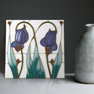 Blaue Krokus-Wanddekoration Art Nouveau Art Deco Fliese