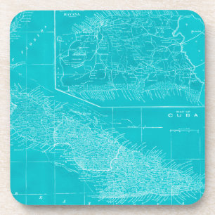 Blaue Kuba-Karte Getränkeuntersetzer