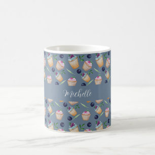 Blaue Kuchen und Früchte Aquarellmuster Kaffeetasse