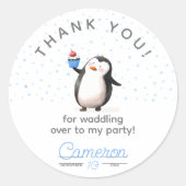 Blaue Kuchenpinguine zum Geburtstag des Jungen Runder Aufkleber (Vorderseite)