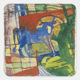 Blaue Kuh, 1914 (Tempera auf Papier) Quadratischer Aufkleber