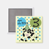 Blaue Kuh 3. Geburtstagsgeschenke Magnet (Vorderseite/Rückseite)