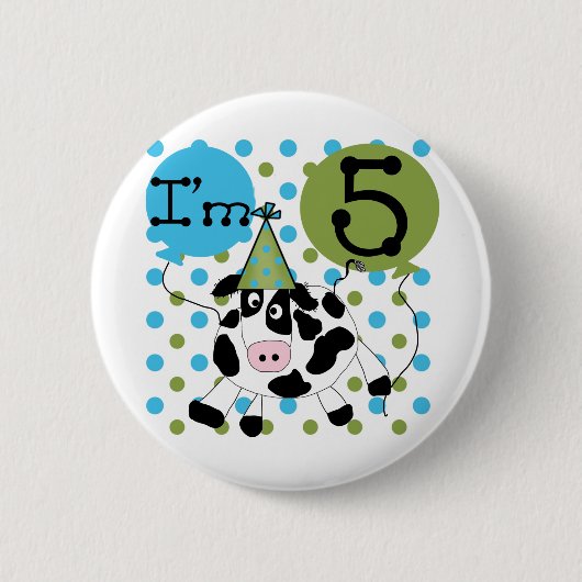 Blaue Kuh 5th Birthday Tshirts und Geschenke Button (Vorderseite)