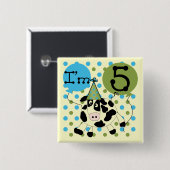 Blaue Kuh 5th Birthday Tshirts und Geschenke Button (Vorne & Hinten)