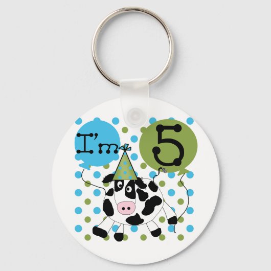 Blaue Kuh 5th Birthday Tshirts und Geschenke Schlüsselanhänger (Vorderseite)