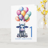 Blaue Kuh Geburtstag Karte (Gelbe Blume)
