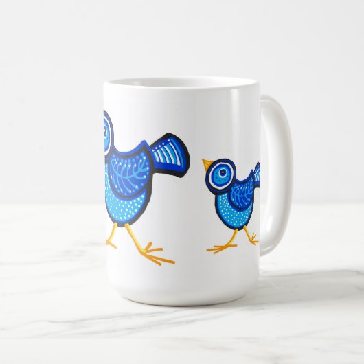 Blaue Küken und Mutterhuhn Kaffeetasse (VorderseiteRechts)