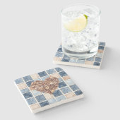 Blaue Kunst-Denim-Creme Erste Kaffeebohnen Herz Steinuntersetzer (Seitenansicht)