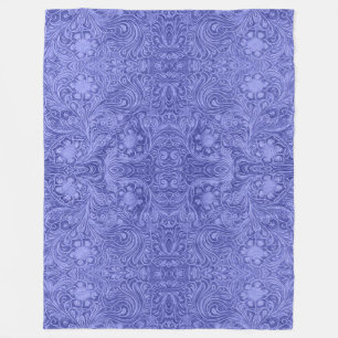 Blaue Kunstleder-Optik mit Blumenmuster Fleecedecke