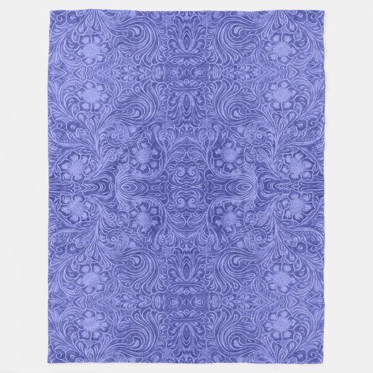 Blaue Kunstleder-Optik mit Blumenmuster Fleecedecke (Vorderseite)