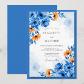 Blaue künstlerische Blumenehe Einladung (Vorne/Hinten)