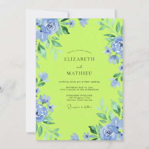 Blaue künstlerische botanische Hochzeit Einladung
