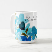 Blaue künstlerische Wildblumen Kaffeetasse (Vorderseite Links)