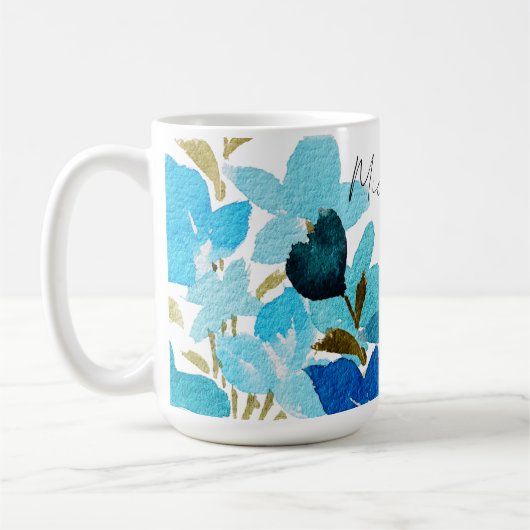 Blaue künstlerische Wildblumen Kaffeetasse (Links)