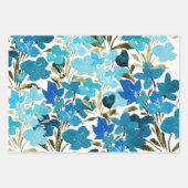 Blaue künstlerische Wildblumen Wasserfarben Muster Geschenkpapier Set (Vorderseite)