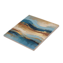 Blaue Kupfer- und Goldwellen Fliese