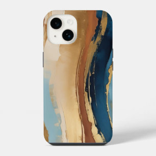Blaue Kupfer- und Goldwellen iPhone 14 Hülle