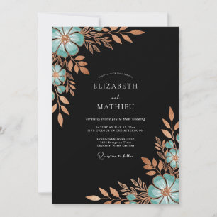 Blaue Kupferblüten-Romanze-Hochzeit Einladung