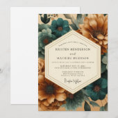 Blaue Kupferplatten-Flora-Hochzeit Einladung (Vorne/Hinten)