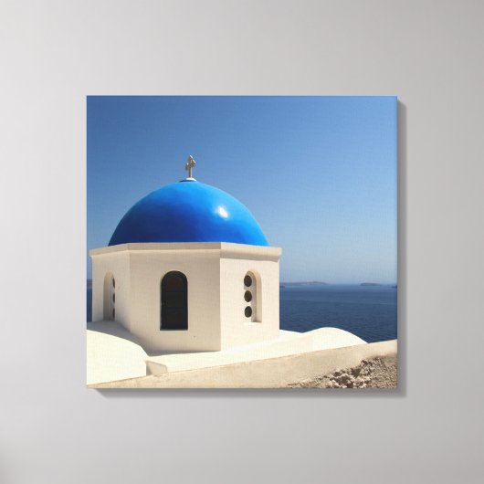 Blaue Kuppel auf Santorini Leinwanddruck (Vorderseite)