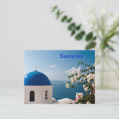 Blaue Kuppel in Santorini Postkarte (Stehend Vorderseite)