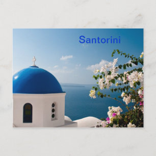 Blaue Kuppel in Santorini Postkarte