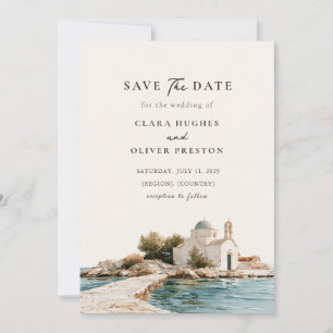 Blaue Kuppelkapelle Griechische Insel Hochzeit am Save The Date
