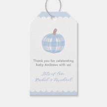 Blaue Kürbis-Baby-Party-Etiketten für Jungen