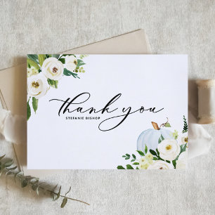 Blaue Kürbis- und Grünzeug-Herbst-Baby-Party Dankeskarte