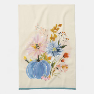 Blaue Kürbis- und Wildblumen-Wasserfarbe   Herbstf Geschirrtuch